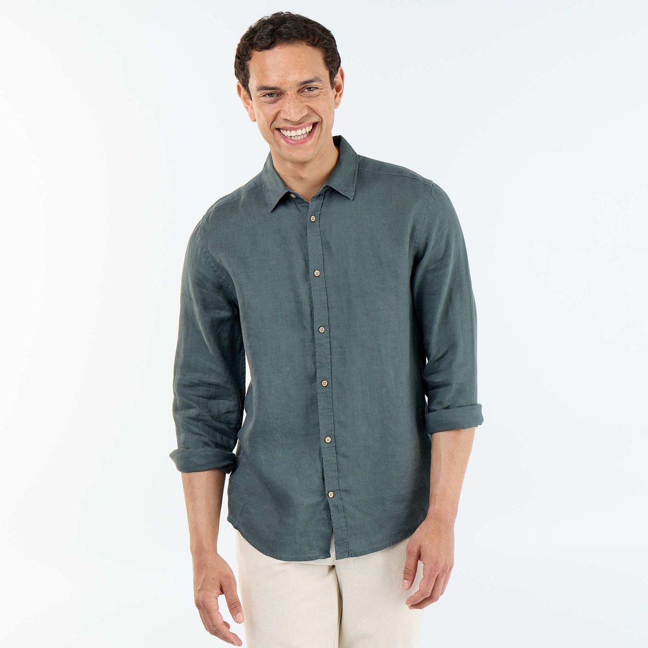Chemise en lin kaki
