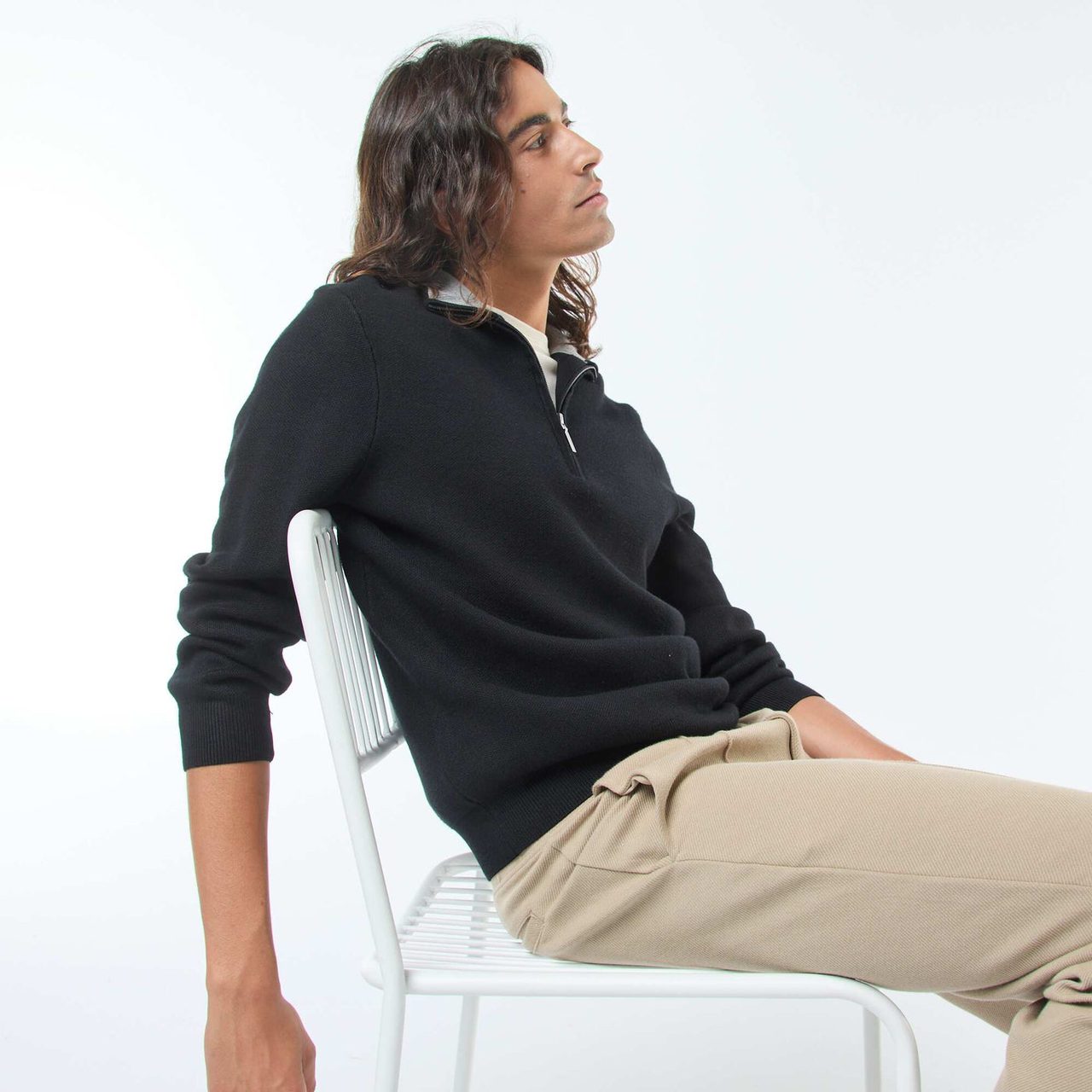 Pull camionneur zippé noir