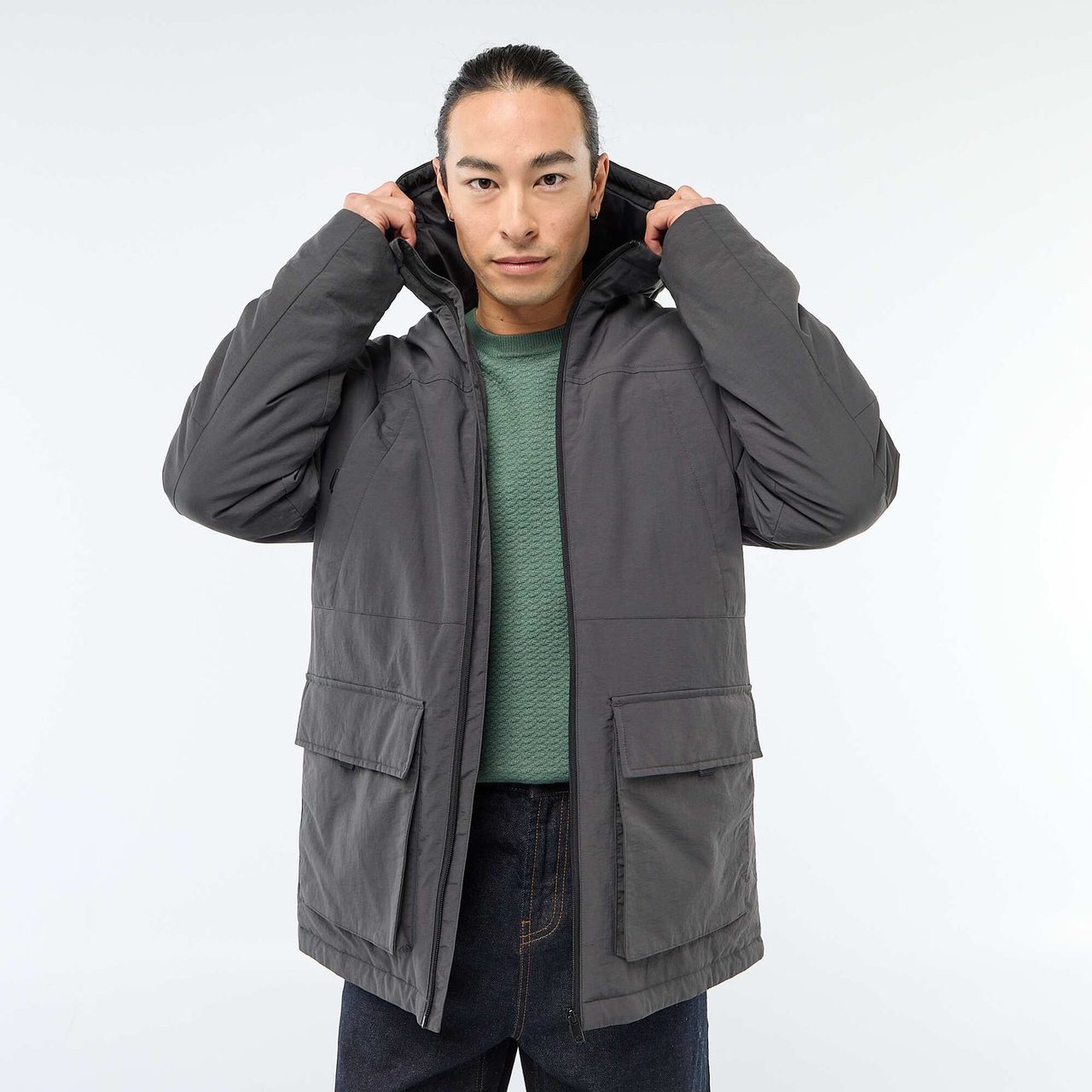 Parka légère à capuche noire