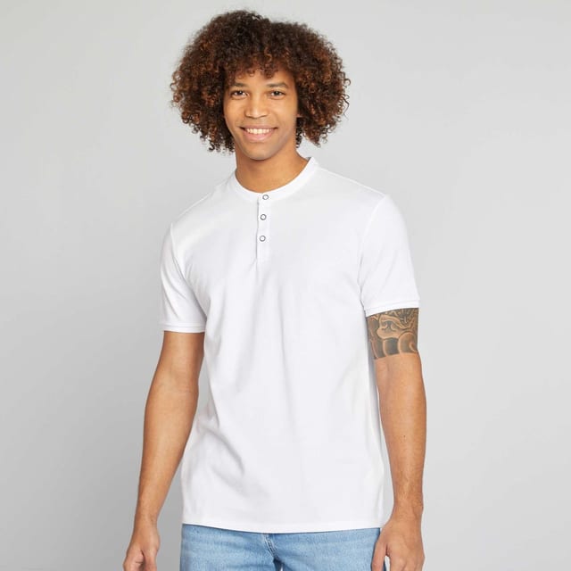 Polo piqué col mao blanc